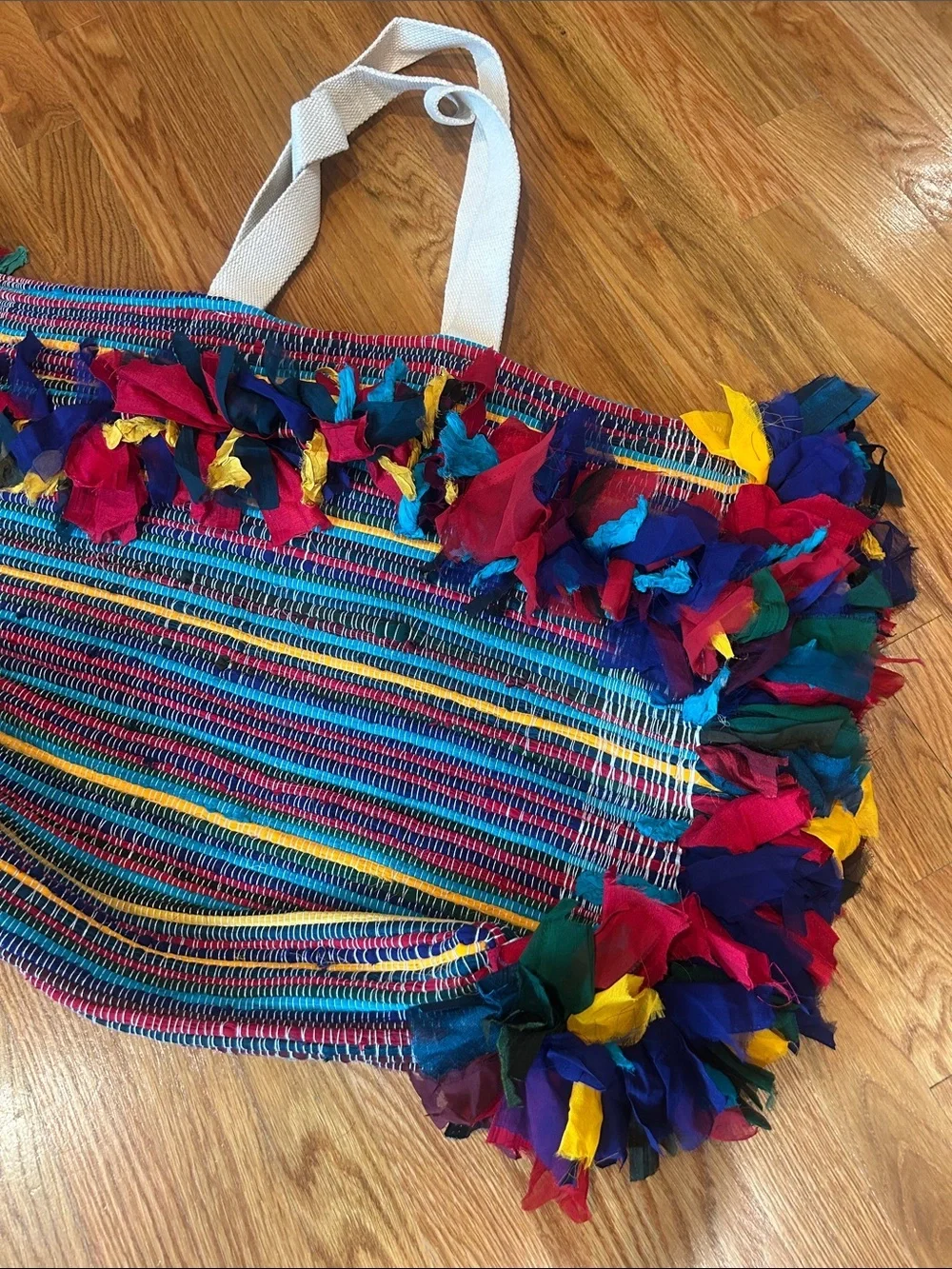 Raj Multicolor Fringe Woven Tote oversized XL carpet bag rotor new w/o tag